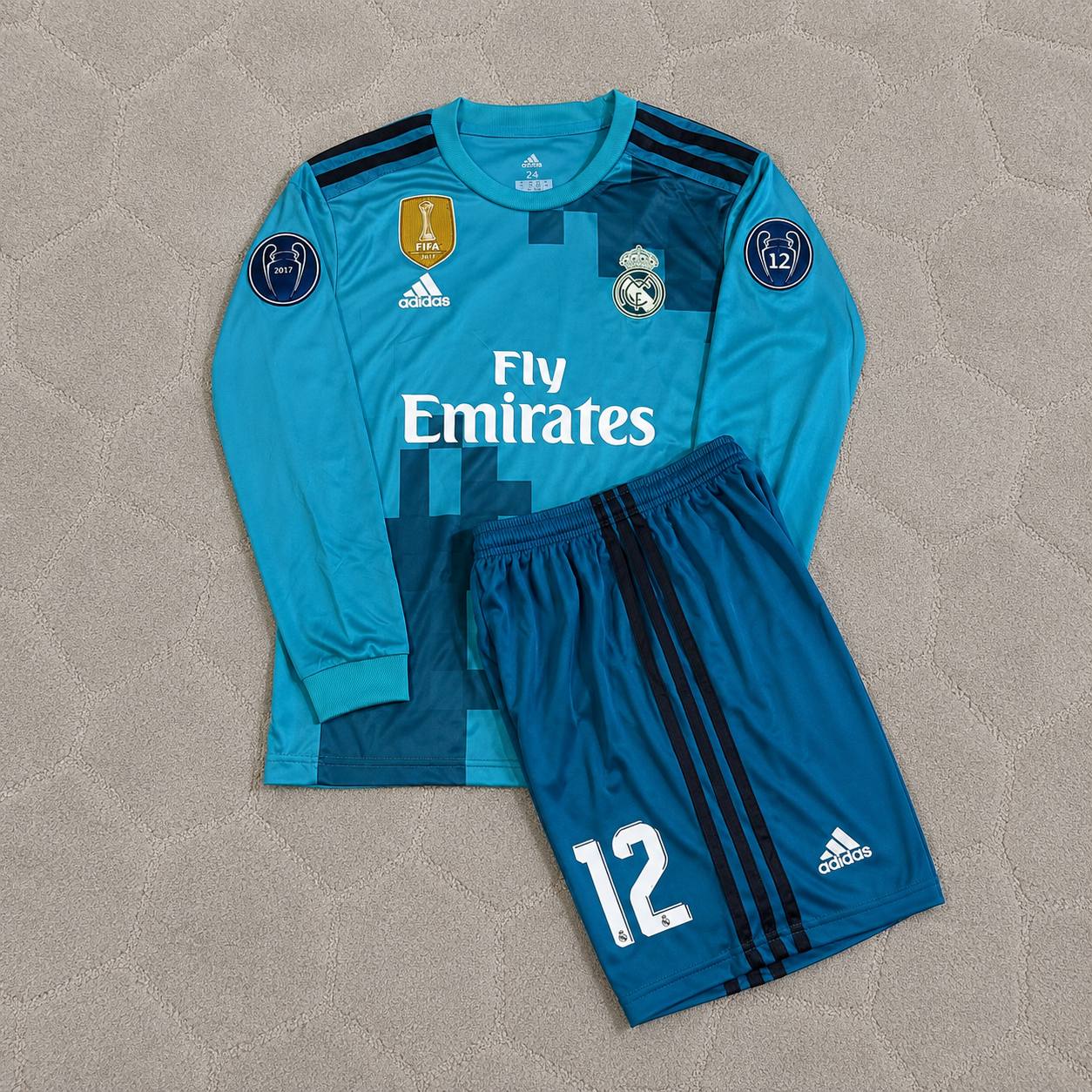 Marcelo 12- Real Madrid 2017 /2018 Long Sleeve Kids Kit Jersey Soccer Shirt KinderTrikot
