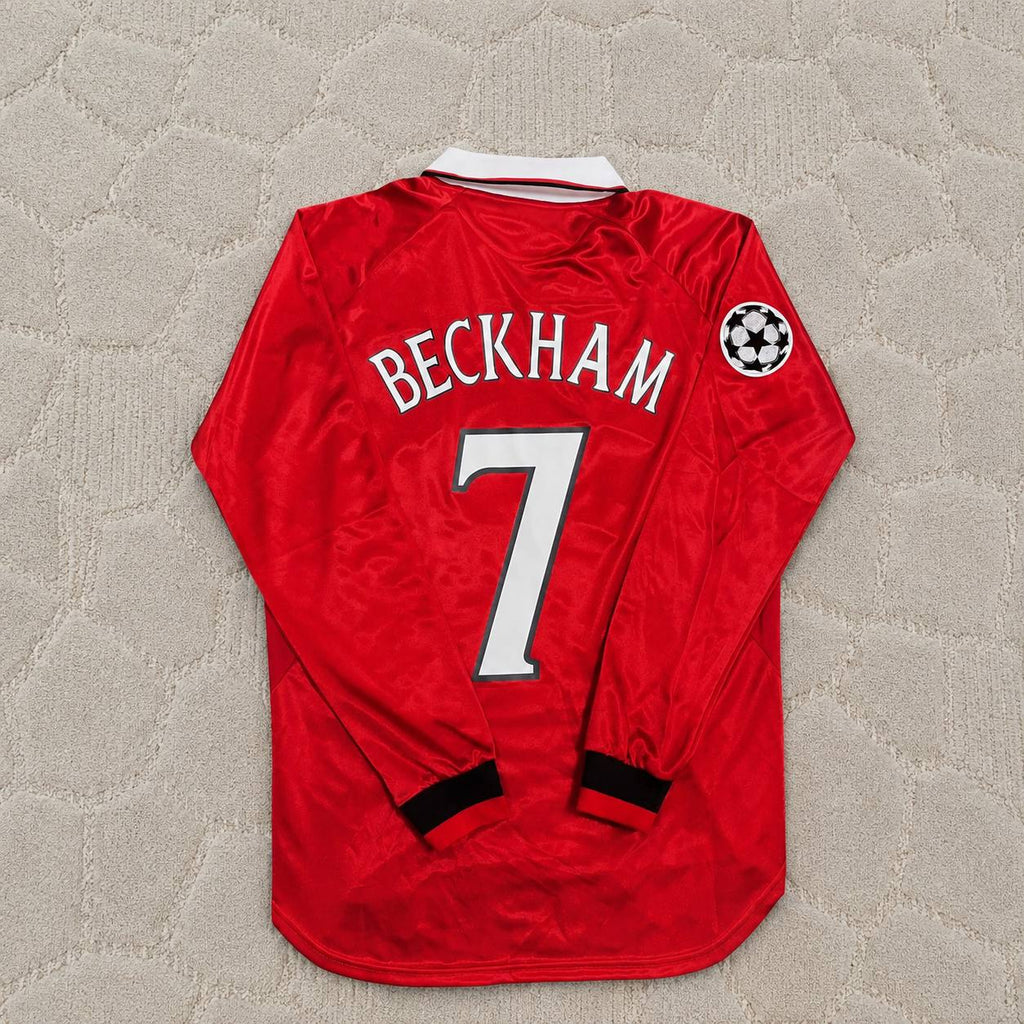 David Beckham Manchester United 1999 Champions League Final Retro Football Jersey Kit