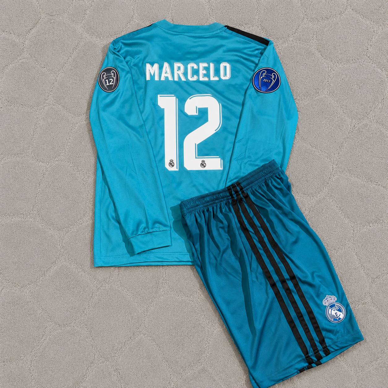 Marcelo 12- Real Madrid 2017 /2018 Long Sleeve Kids Kit Jersey Soccer Shirt KinderTrikot