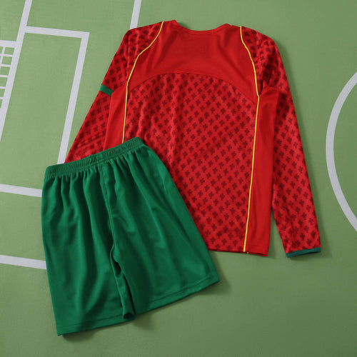 2004 Portugal Home Retro Long Sleeves Kids Kit Jersey