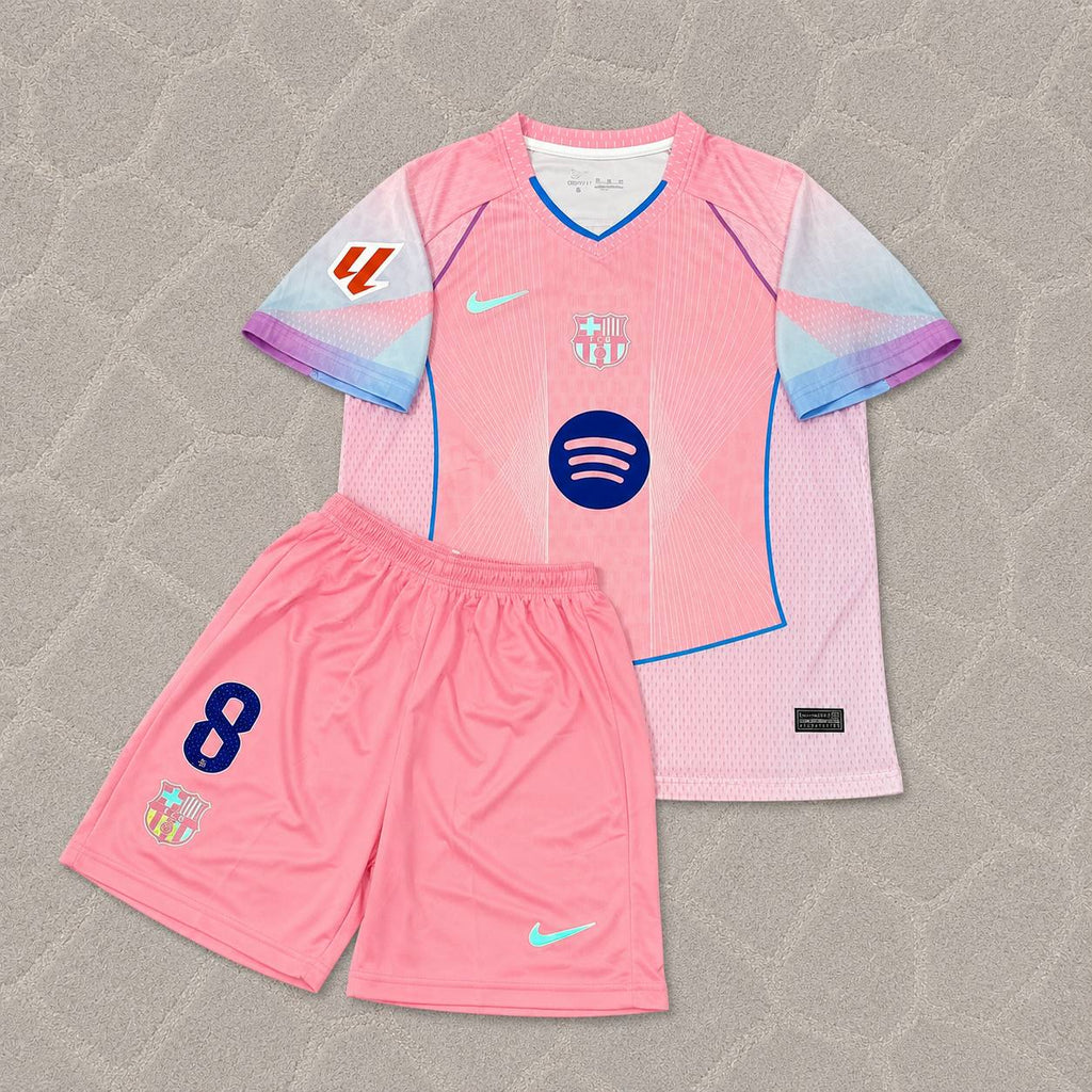 Pedri Barcelona Home Pink New Season 2027 Kids Jersey Trikot Maillot Soccer Shirt