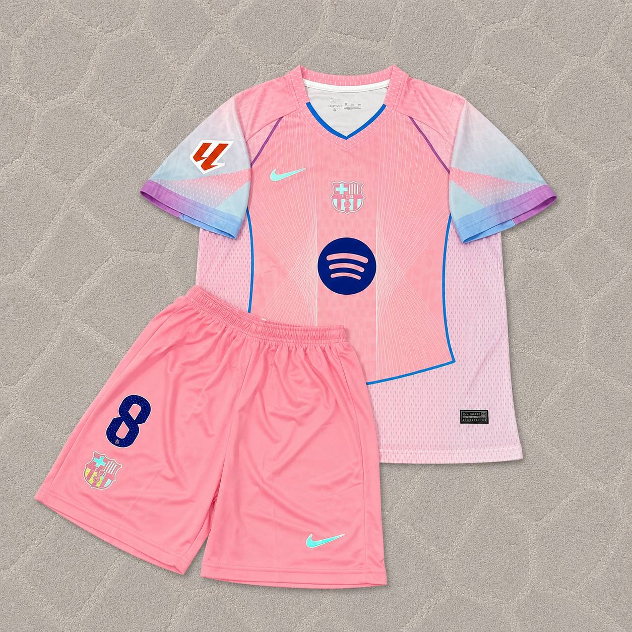 Pedri Barcelona Home Pink New Season 2027 Kids Jersey Trikot Maillot Soccer Shirt
