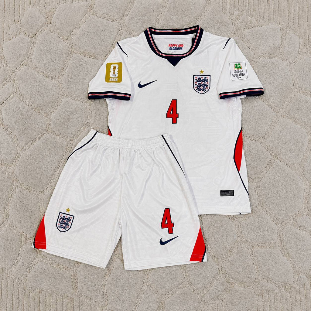 Declan Rice #4 England 2026 World Cup KIDS Home White Football Jersey
