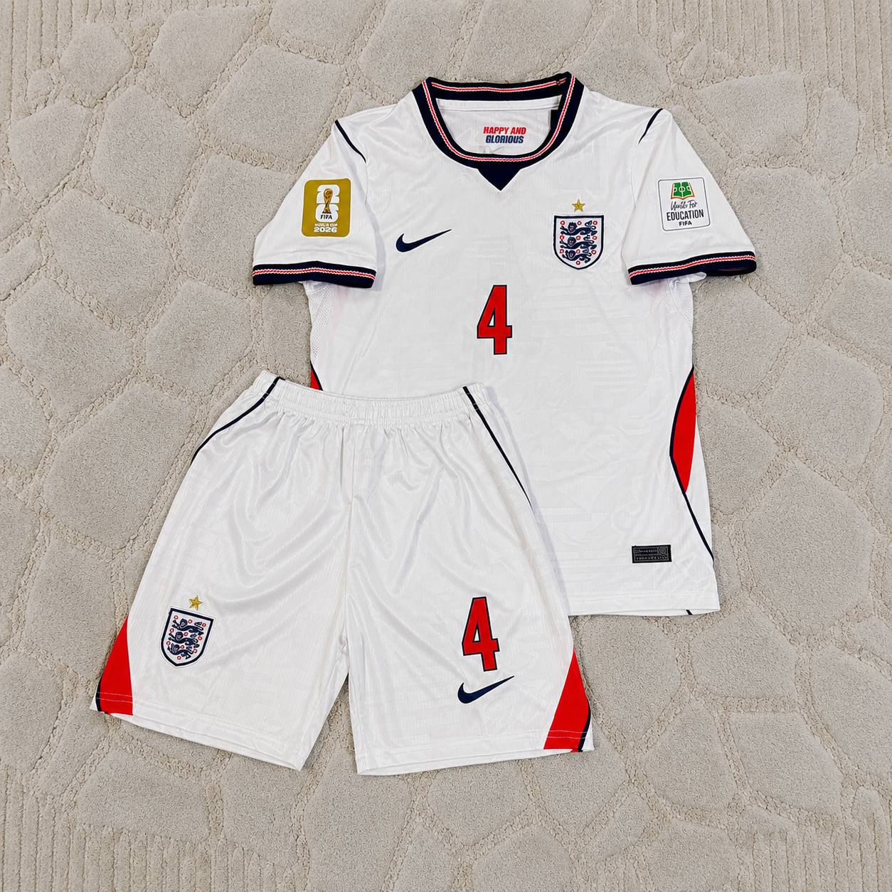 Declan Rice #4 England 2026 World Cup KIDS Home White Football Jersey