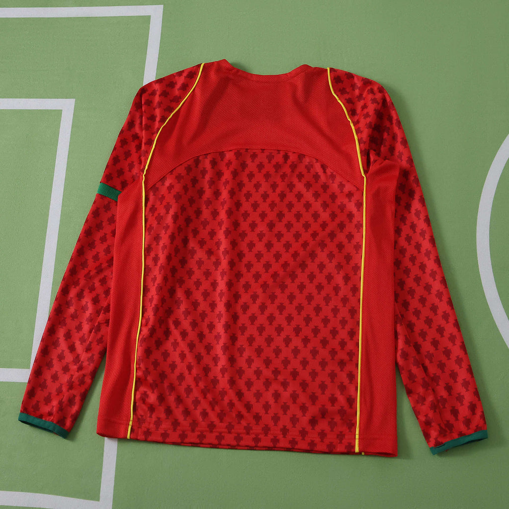 2004 Portugal Home Retro Long Sleeves Kids Kit Jersey