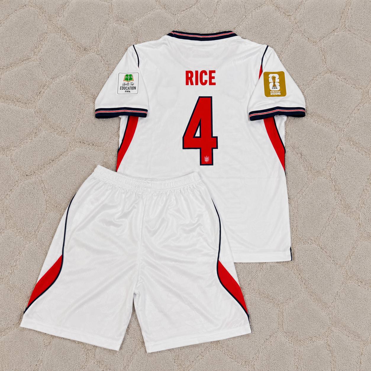 Declan Rice #4 England 2026 World Cup KIDS Home White Football Jersey