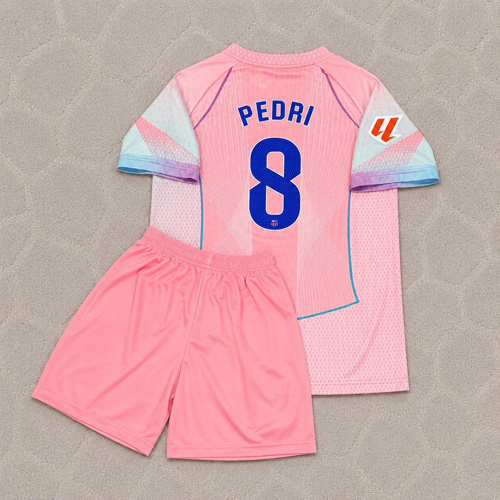 Pedri Barcelona Home Pink New Season 2027 Kids Jersey Trikot Maillot Soccer Shirt