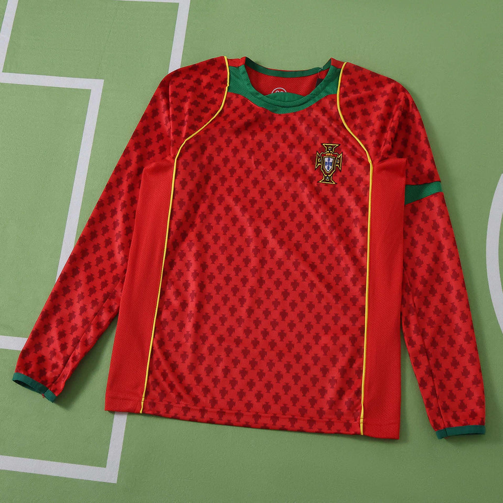 2004 Portugal Home Retro Long Sleeves Kids Kit Jersey