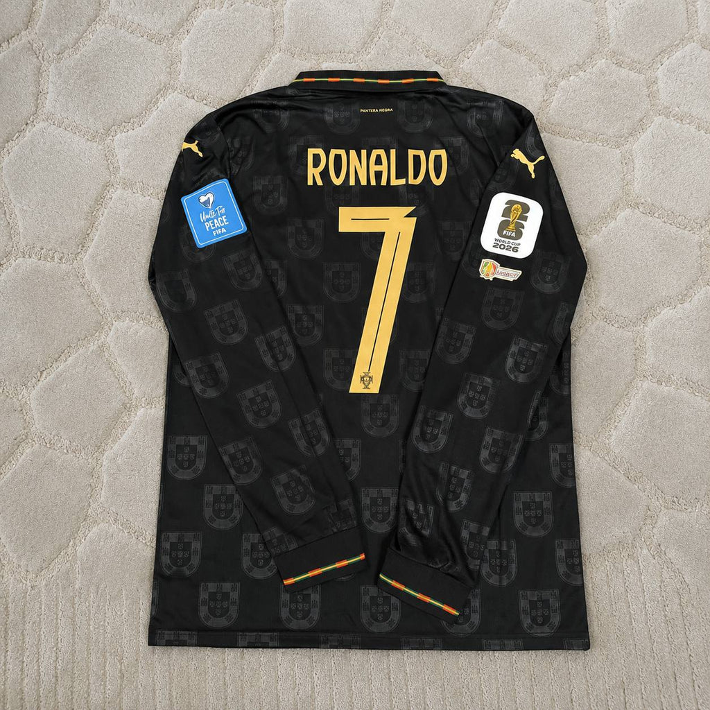 Cristiano Ronaldo Portugal 2026 World Cup Black Legacy Patch Long Sleeve Football Jersey