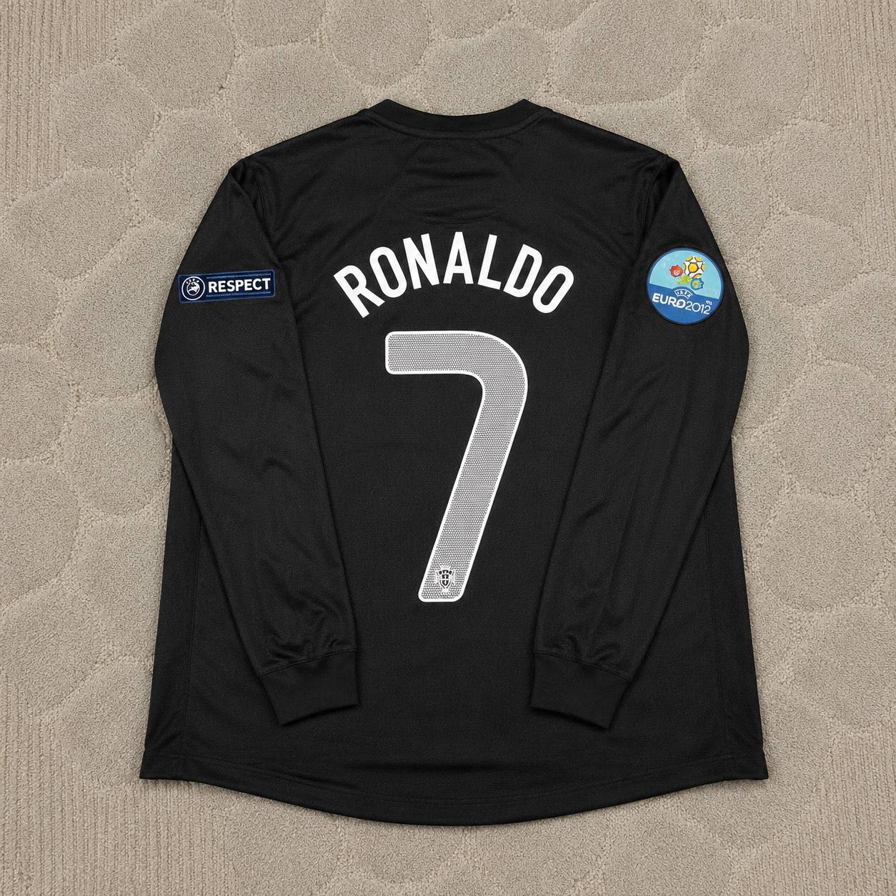Cristiano Ronaldo #7 Portugal Euro 2012 Away Black Long Sleeve Retro Football Jersey