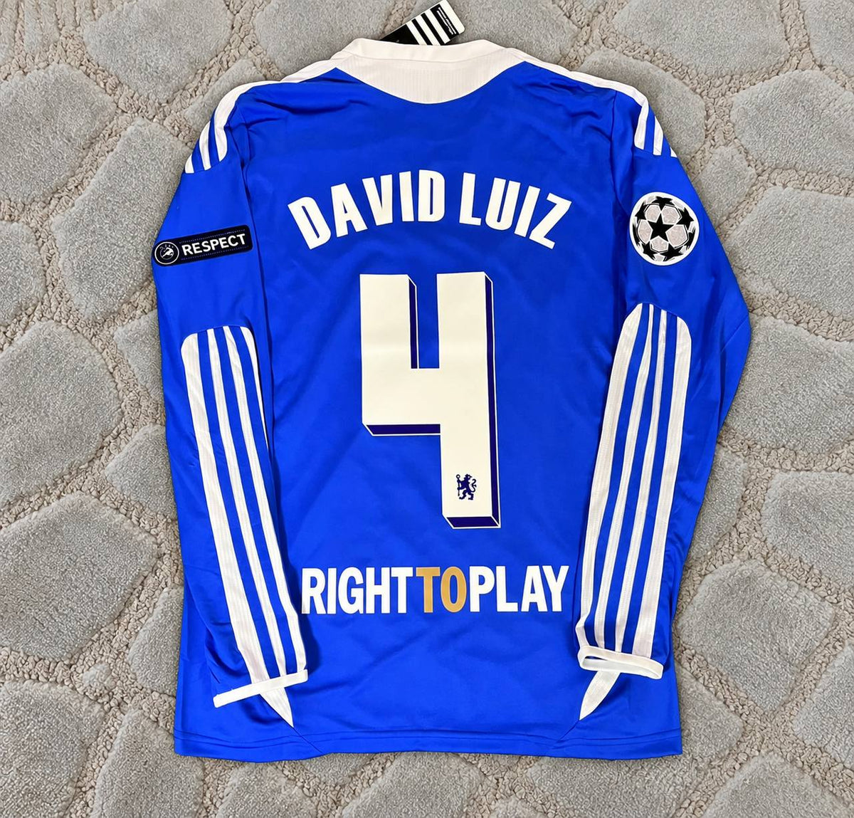David Luiz #4 Chelsea Champhions League 2012 Munich Final Retro Long Sleeve Football Shirt Jersey Kit Soccer Trikot Maillot Maglia
