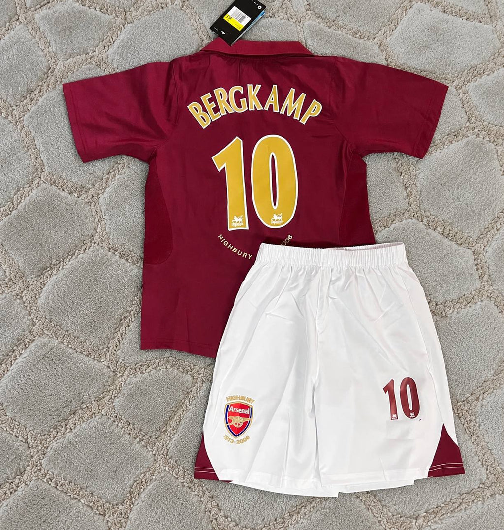 Dennis Bergkamp #10 Arsenal 2005 2006 Burgundy Kids Football Jersey Kit Soccer Shirt Trikot Maillot Maglia