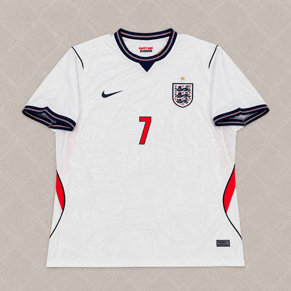 David Beckham #7 England  Home White Football Jersey