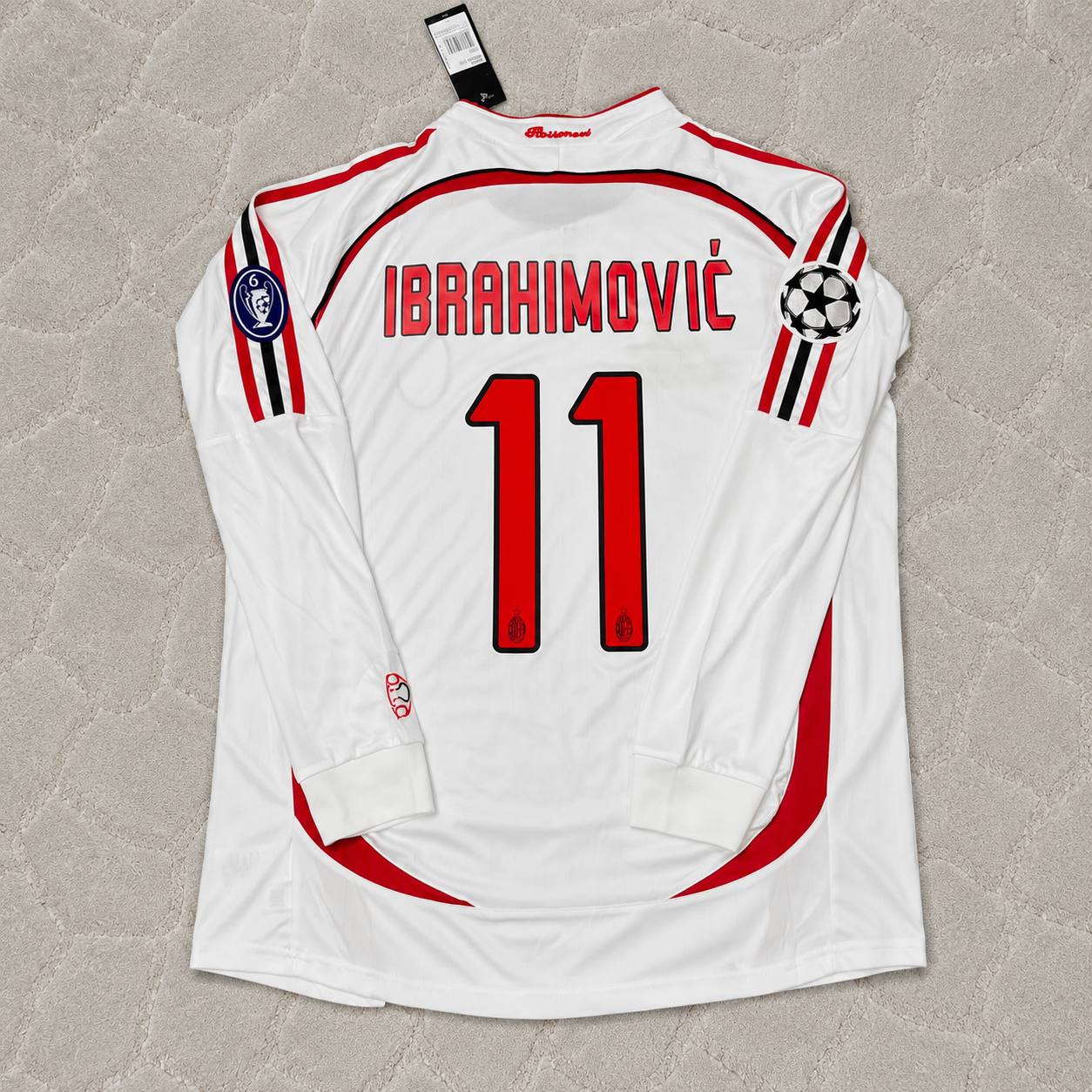 Zlatan Ibrahimovic 11 AC Milan White Long Sleeve Retro Football Jersey