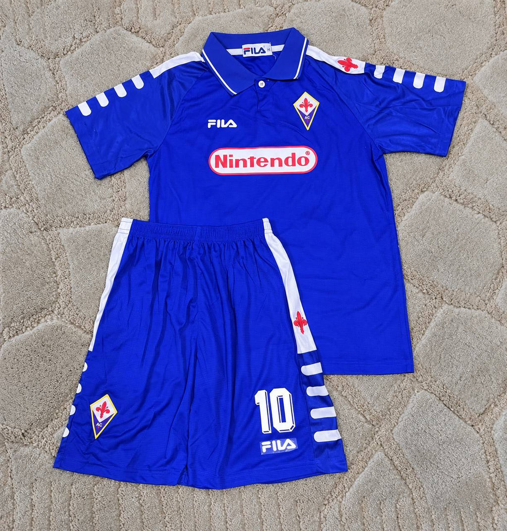 Rui Costa Fiorentina 1998 Season Home Purple Retro Kids Kit Jersey Trikot