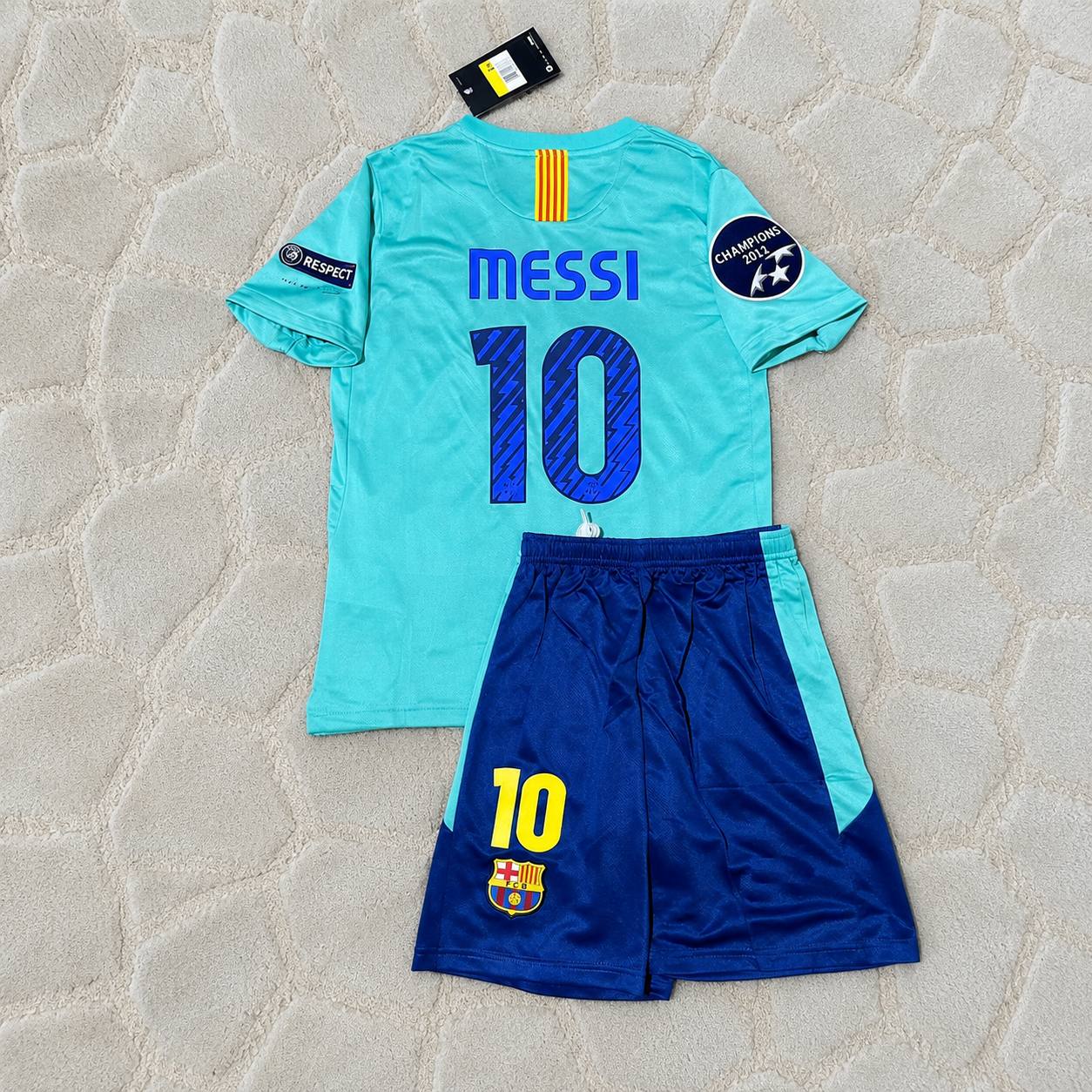 Lionel Messi Barcelona 2011/12 Blue Red Home Retro Kids Football Jersey Kit