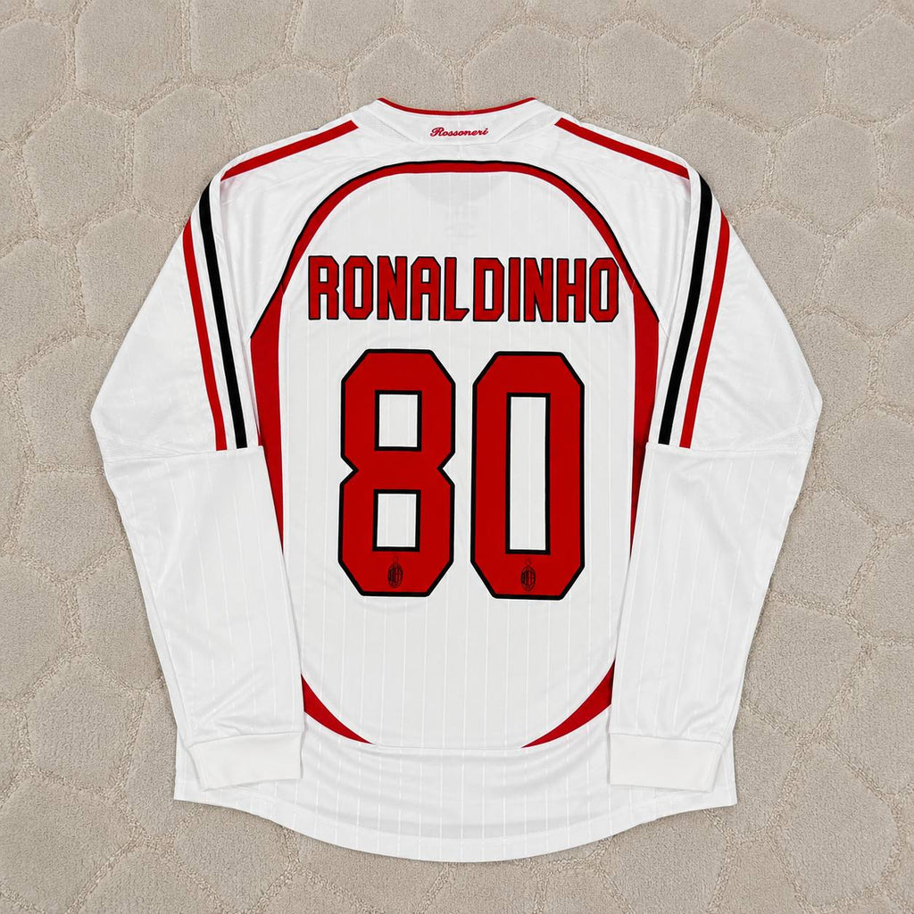 Ronaldinho Gaucho #80 AC Milan Away White Long Sleeve Retro Jersey
