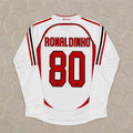Ronaldinho Gaucho #80 AC Milan Away White Long Sleeve Retro Jersey