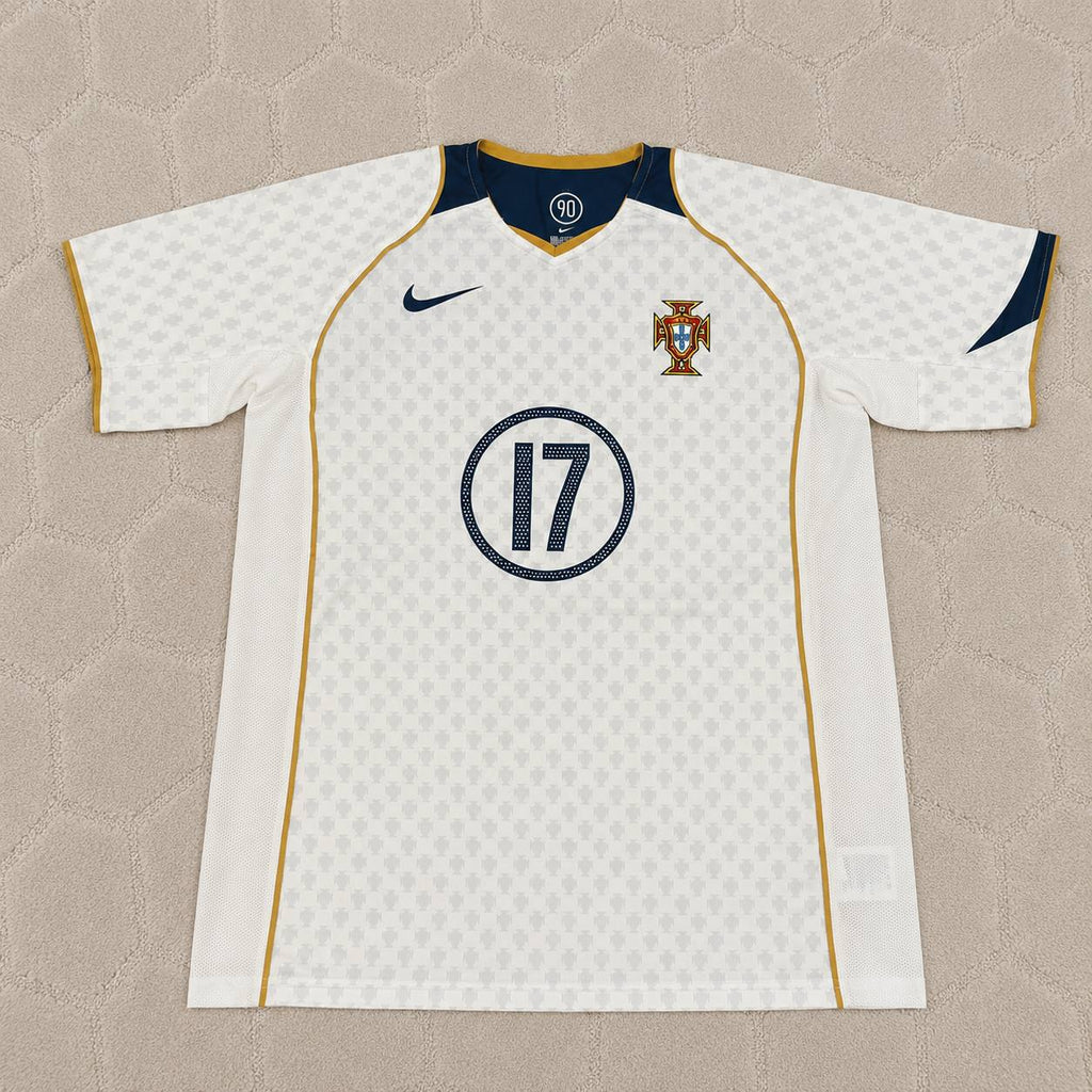 Cristiano Ronaldo 17 Portugal EURO 2004 Retro White Away Soccer Kit Jersey Trikot Soccer Shirt