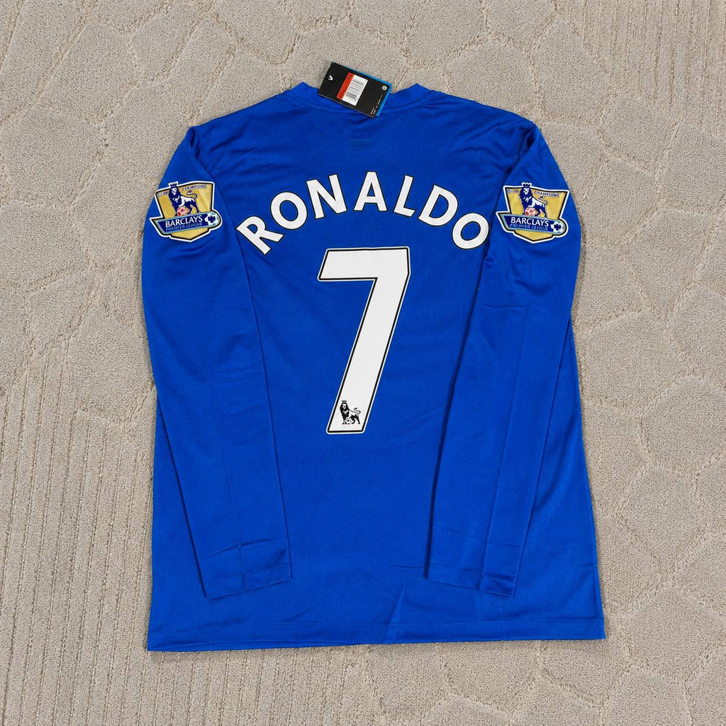 Cristiano Ronaldo Manchester United 2008 Blue EPL Patch Retro Long Sleeve Football Jersey
