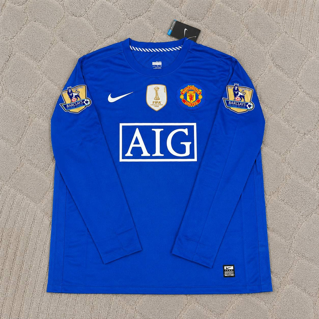 Cristiano Ronaldo Manchester United 2008 Blue EPL Patch Retro Long Sleeve Football Jersey