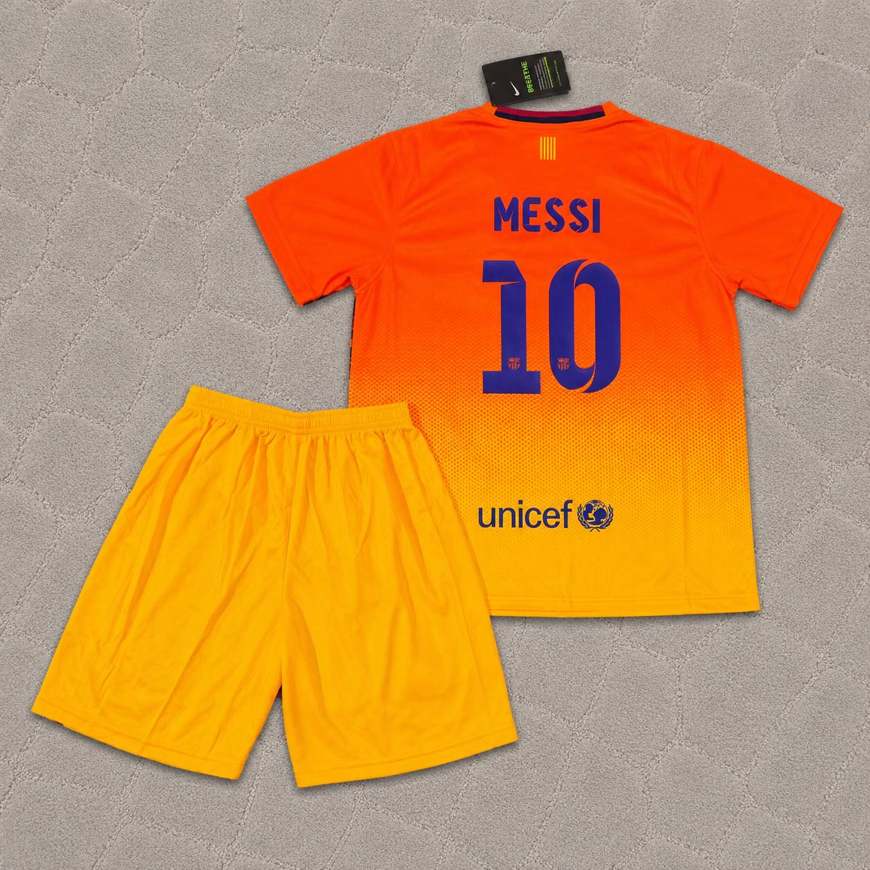 Lionel Messi 10 Barcelona 2012/2013 Orange Retro Kids Football Jersey Kit