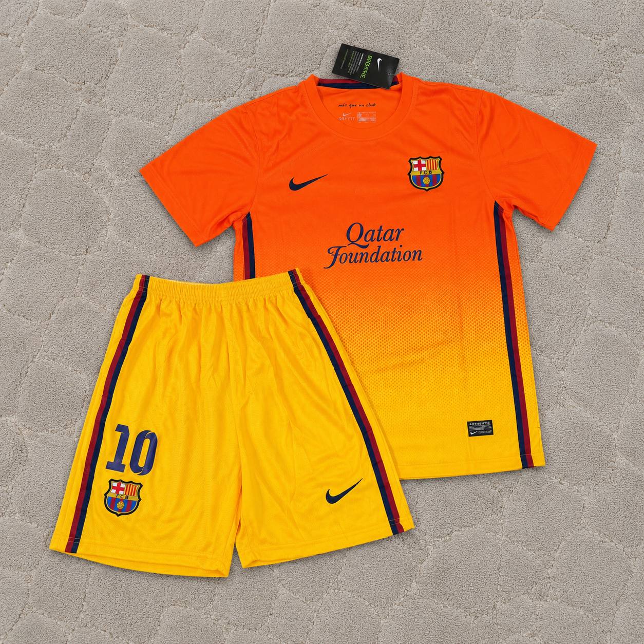 Lionel Messi 10 Barcelona 2012/2013 Orange Retro Kids Football Jersey Kit