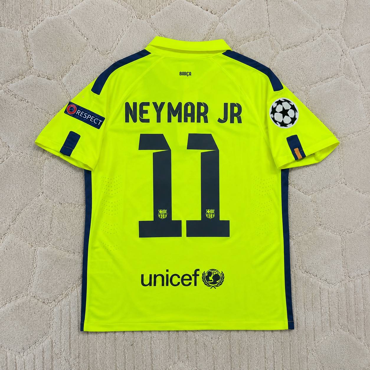 Neymar Jr Barcelona 14/15 Retro Yellow Jersey Maillot Trikot Maglia Soccer Shirt