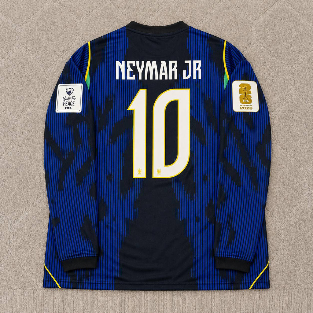Neymar Jr #10 Brazil 2026 World Cup Long Sleeve Blue Away Jersey Trikot