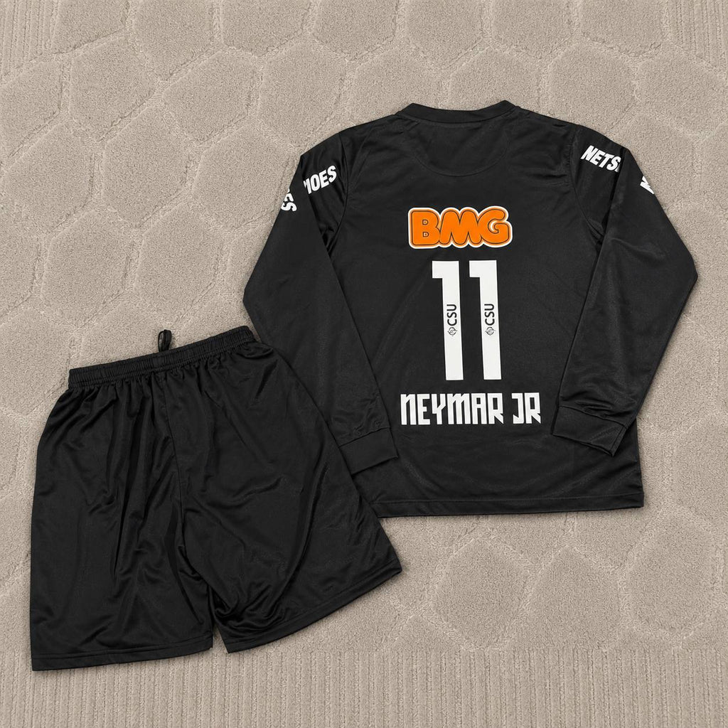 Neymar Jr Santos Black Long Sleeve Retro Football Jersey Kit