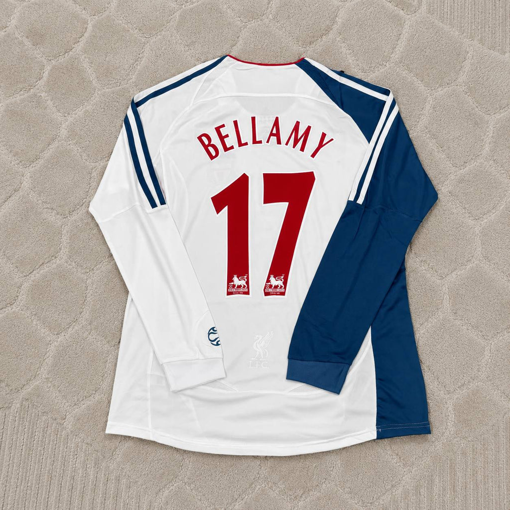 Craig Bellamy Liverpool 2007 White Blue Long Sleeve Retro Jersey Trikot Maglia