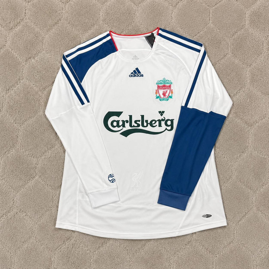 Craig Bellamy Liverpool 2007 White Blue Long Sleeve Retro Jersey Trikot Maglia