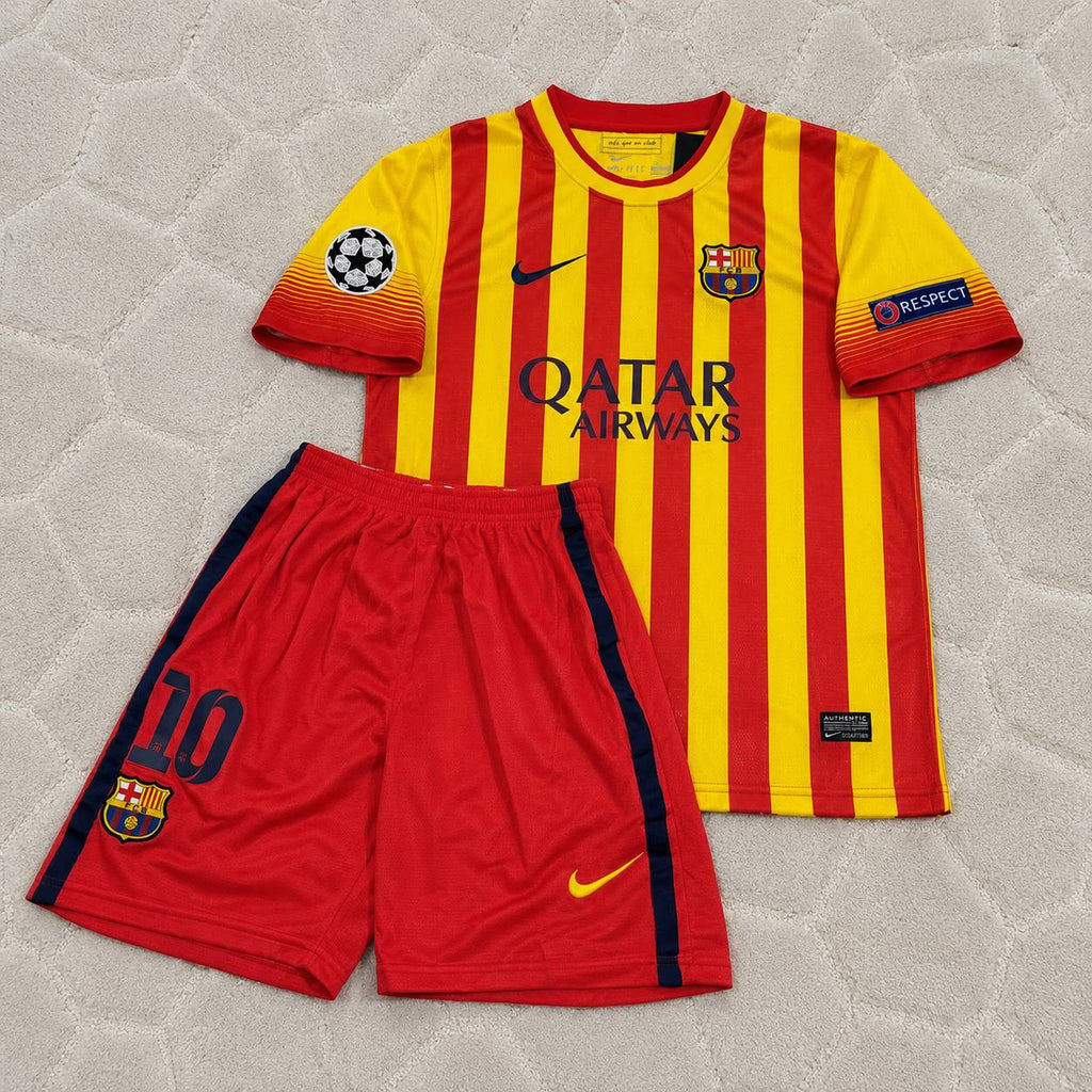 Lionel Messi #10 Barcelona 2013-2014 Kids Yellow Red Retro Football Jersey