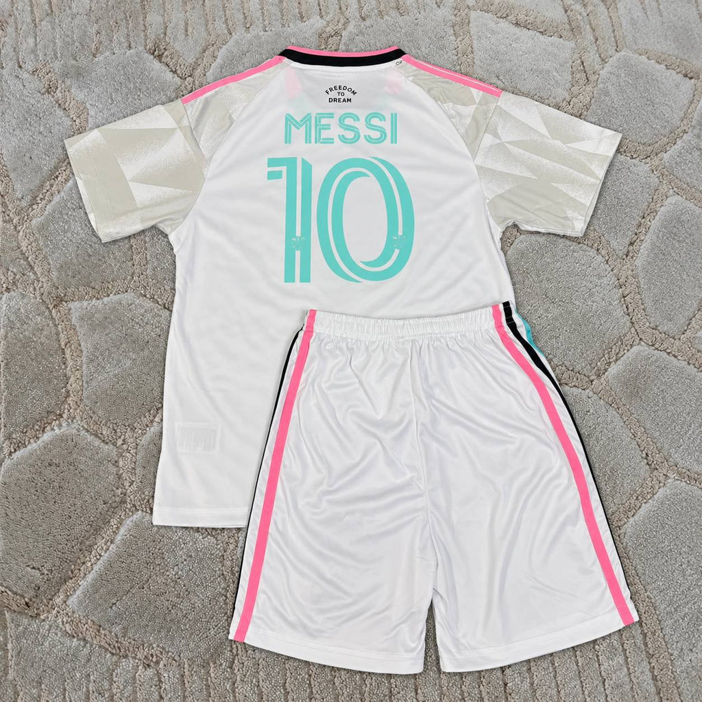 Lionel Messi New Season White Kids Soccer Jersey – Premium Jersey Kit - Goat - Legend #10
