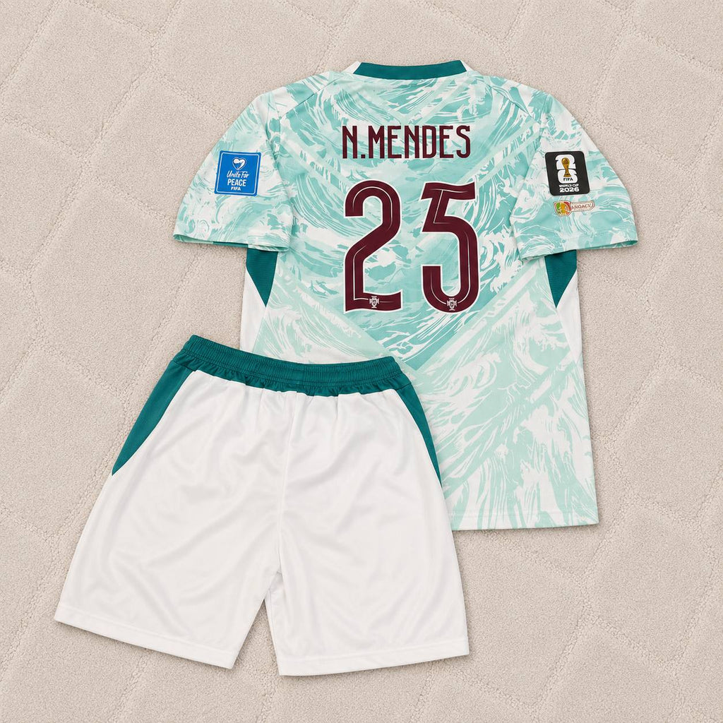 Nuno Mendes Portugal 2026 World Cup White Away Kids Football Jersey