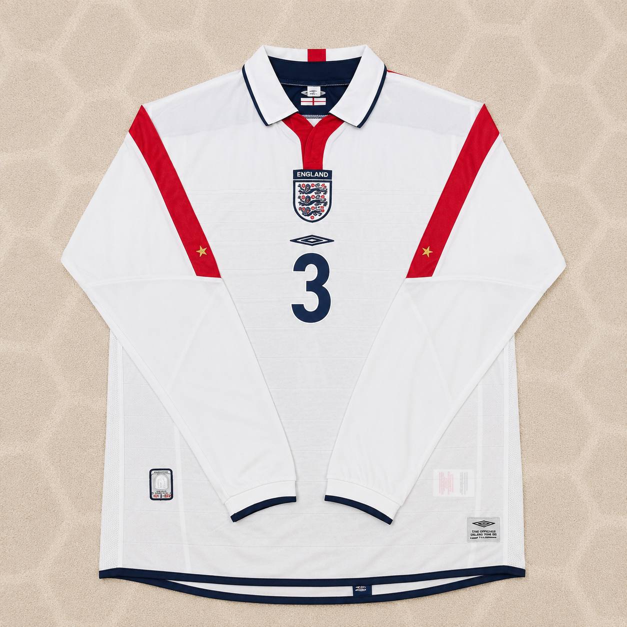 Ashley Cole England EURO 2004 Long Sleeve Home Retro Football Jersey