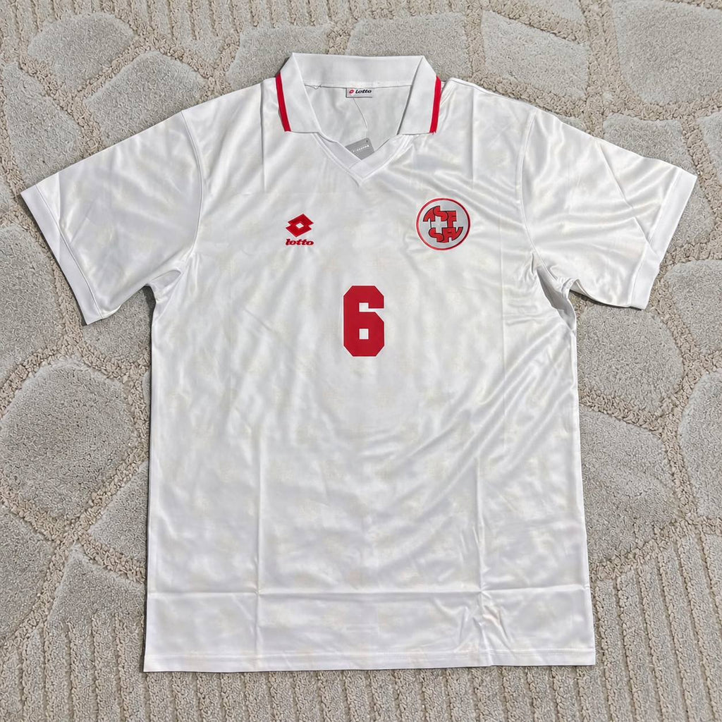 Georges Bregy #10 Switzerland 1994 World Cup Retro Away Football Shirt - Jersey kit - Trikot Maillott