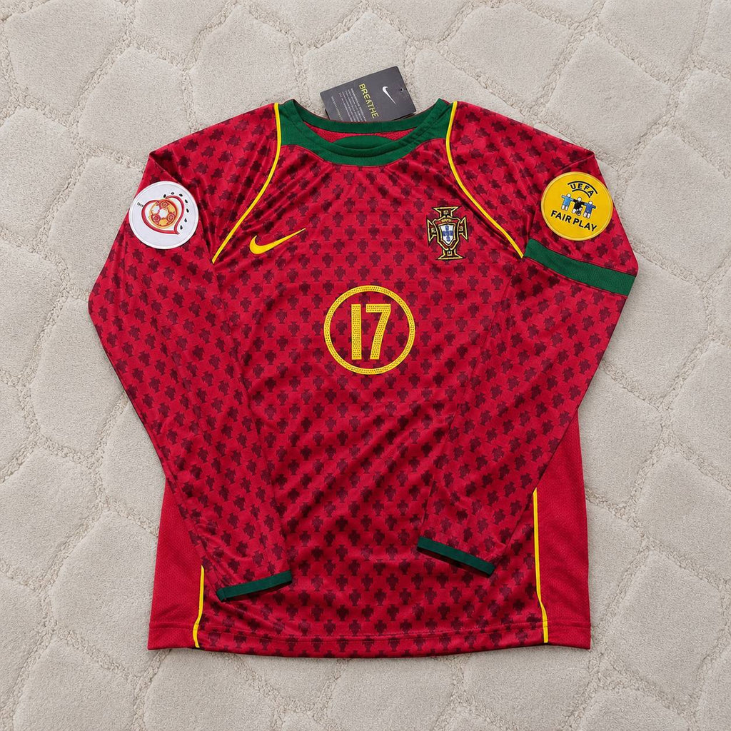 Cristiano Ronaldo Portugal EURO 2004 Long Sleeve Retro Home Red Kids Football Jersey