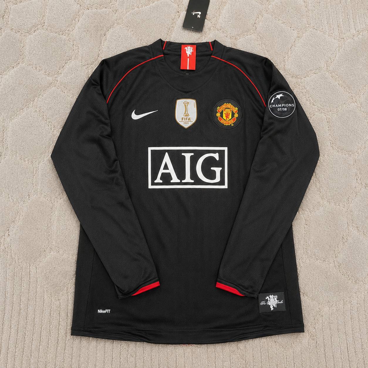Cristiano Ronaldo Manchester United 2007/2008 Champions League Patch Black Retro Football Jersey Kit