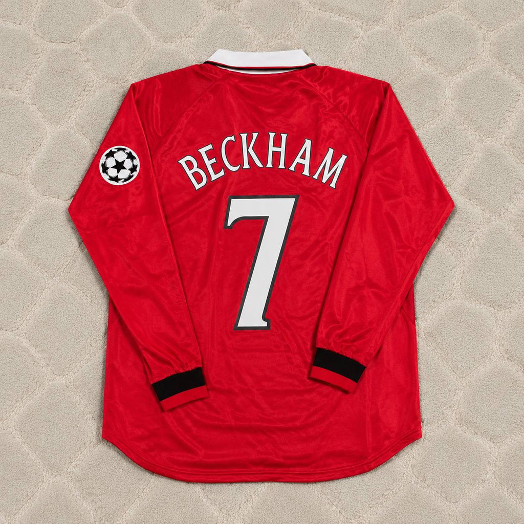 David Beckham Manchester United 1999 Champions League Final Retro Football Jersey Kit