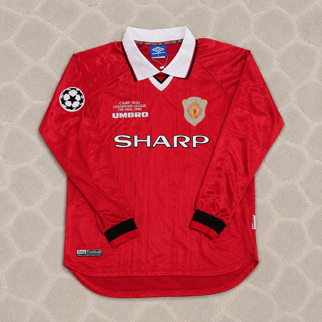 David Beckham Manchester United 1999 Champions League Final Retro Football Jersey Kit