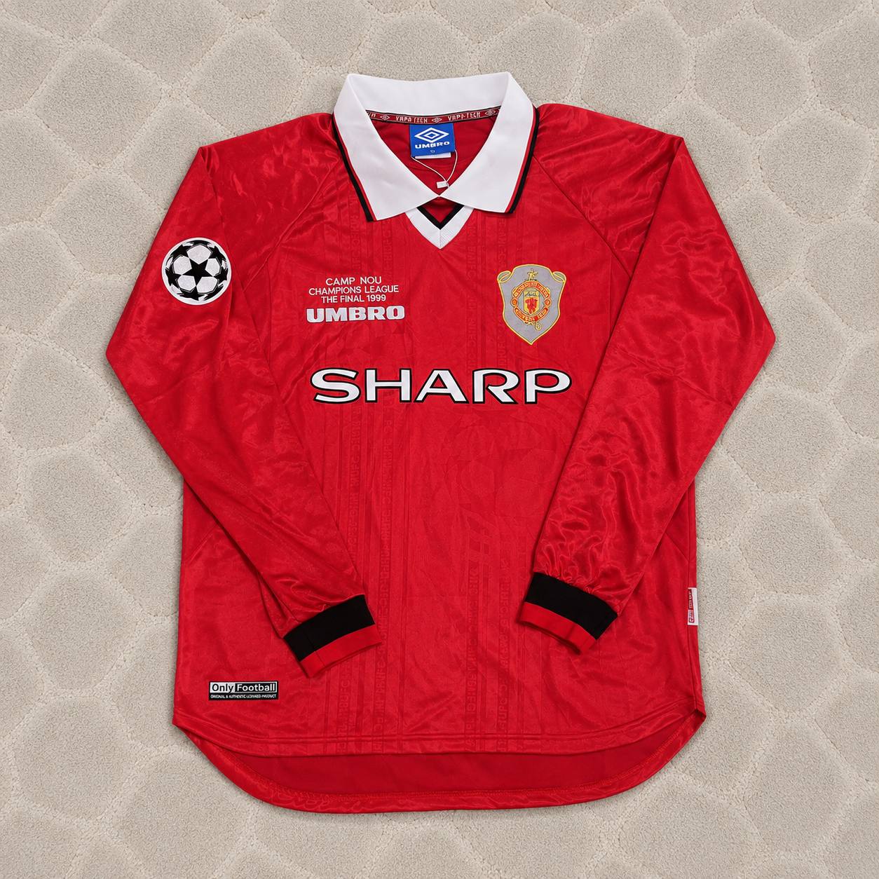David Beckham Manchester United 1999 Champions League Final Retro Football Jersey Kit