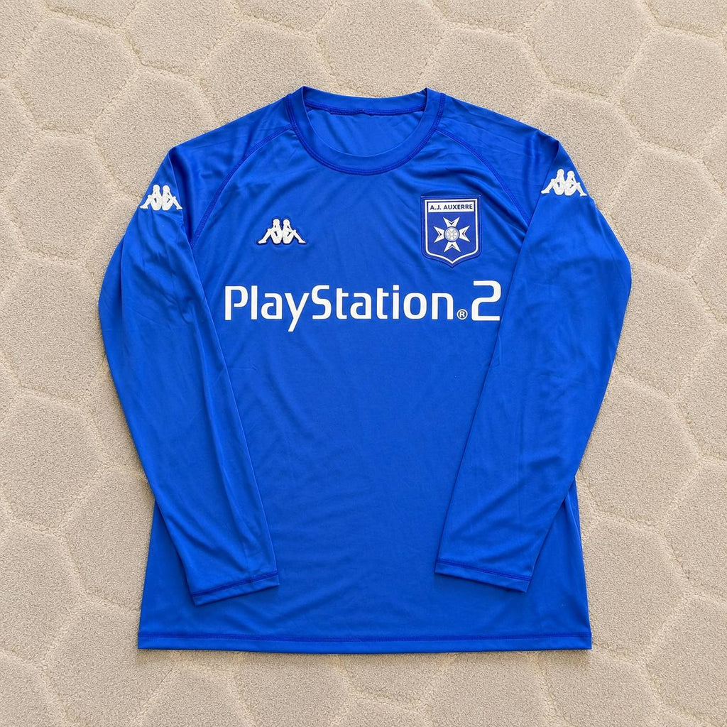 Djibril Cisse Auxerre 2003 Blue Long Sleeve Retro Jersey Maillot