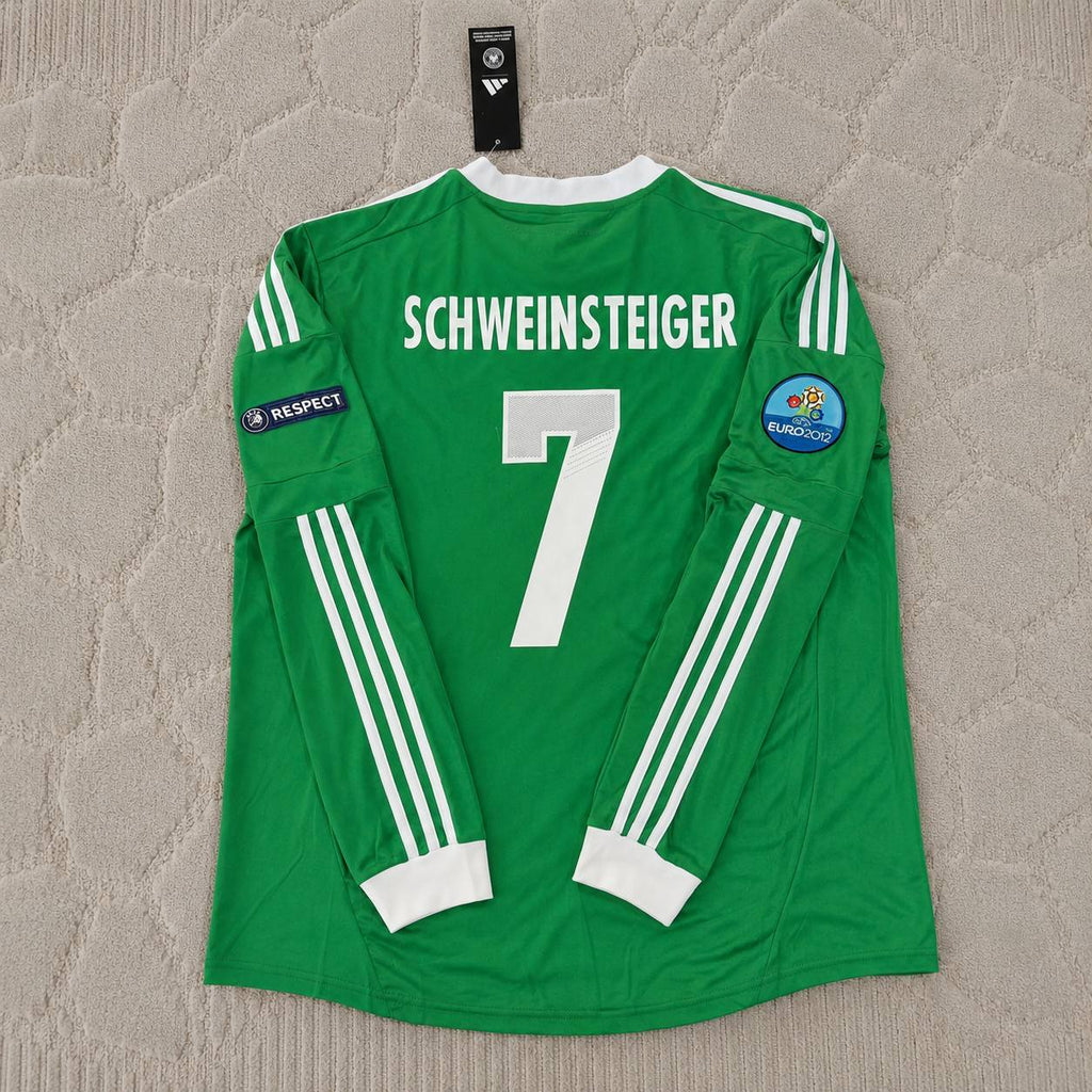 Bastian Schweinsteiger Germany EURO 2012 Long Sleeve Green Retro Football Jersey