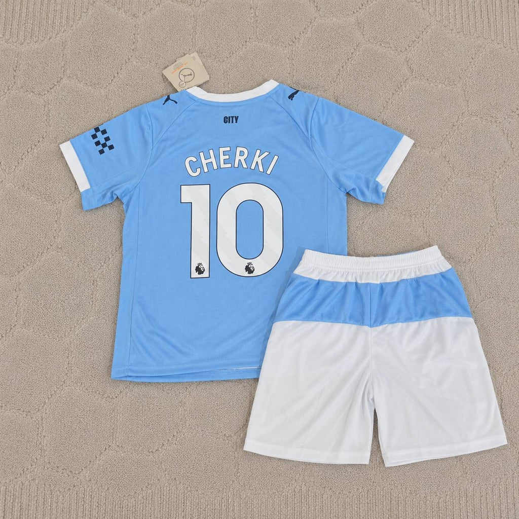 Rayan Cherki Manchester City Kids Home Football Jersey Kit