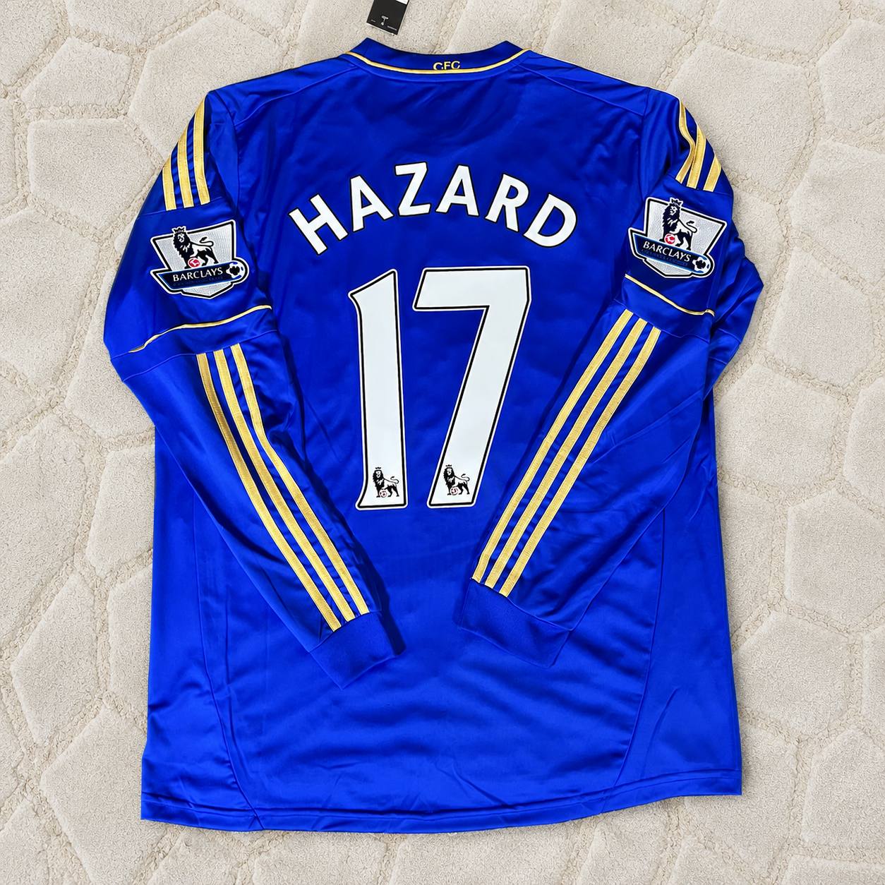 Eden Hazard Chelsea 2013 Premier League Patch Blue Retro Football Jersey