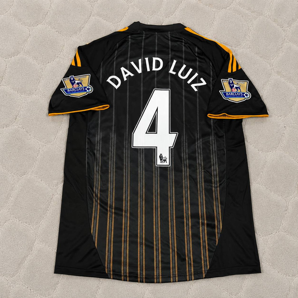 David Luiz #4 Chelsea 2010 2011 Away Retro Black Orange Football Jersey