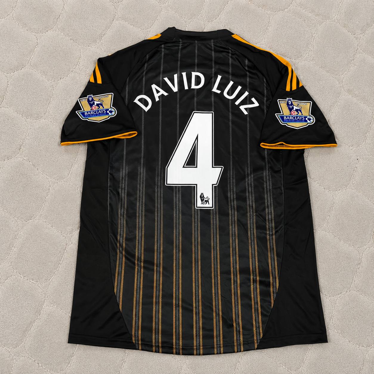 David Luiz #4 Chelsea 2010 2011 Away Retro Black Orange Football Jersey