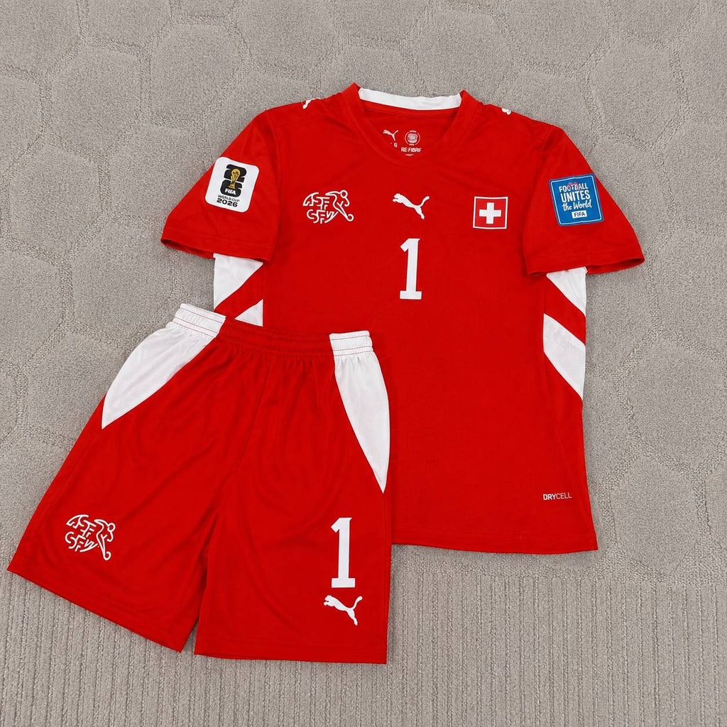 Gregor Kobel 1- Switzerland 2026 World Cup Kids Kit Jersey Trikot Maillot
