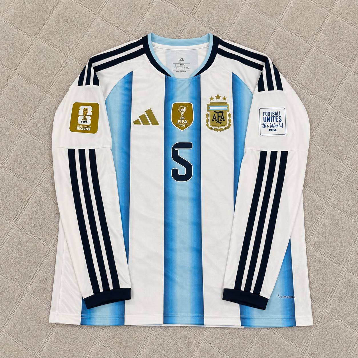 Leandro Paredes #5 Argentina 2026 World Cup Long Sleeve Football Jersey Kit
